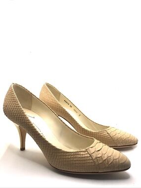 GIUSEPPE ZANOTTI BEIGE LEATHER SNAKESKIN EMBOSSED PUMPS (39)